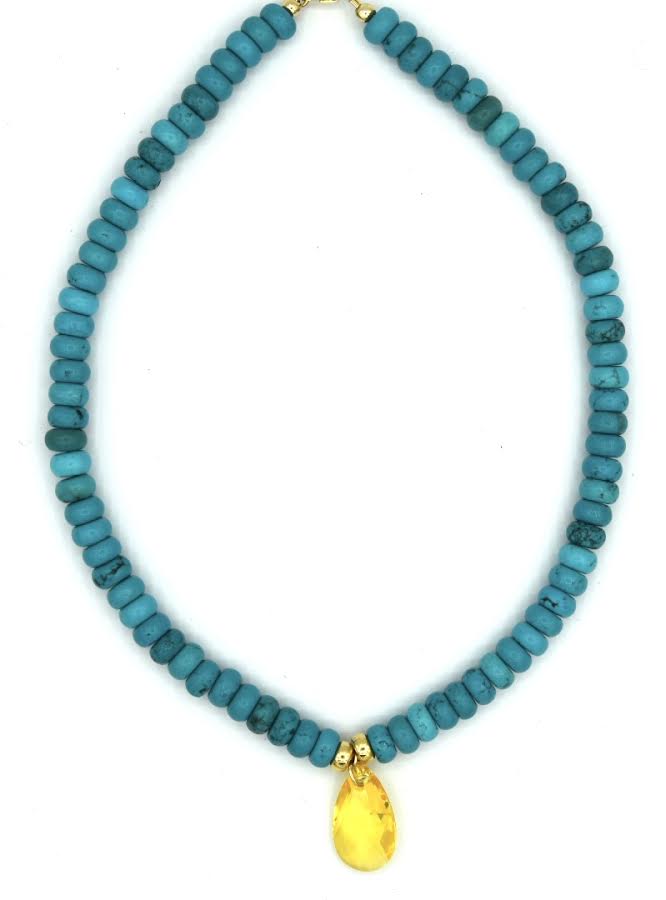 Turquoise + Canary Crystal Necklace