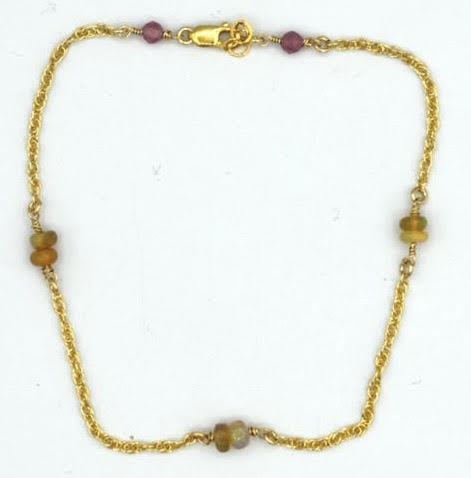 Opal +Pink Tourmaline Beaded Anklet